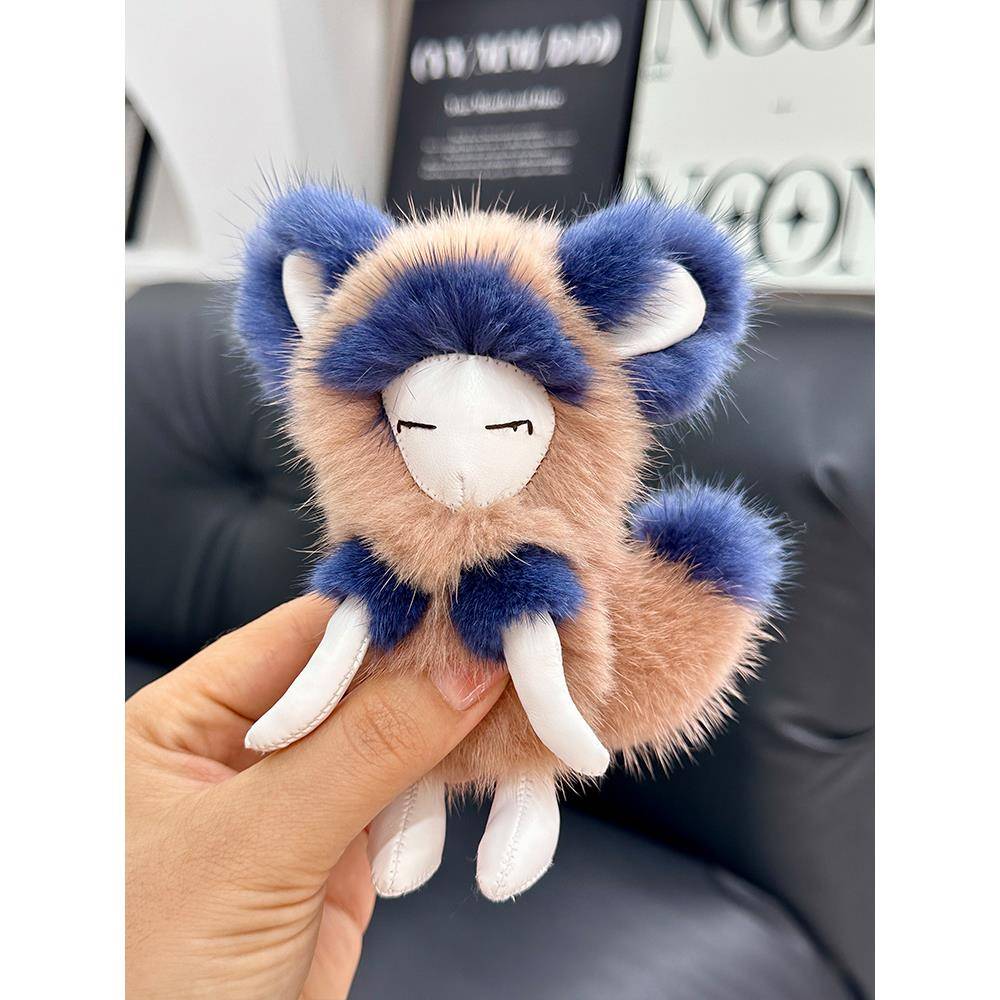 可爱水貂毛小狐狸汽车钥匙扣挂件ins毛绒公仔玩偶书包包挂饰礼物
