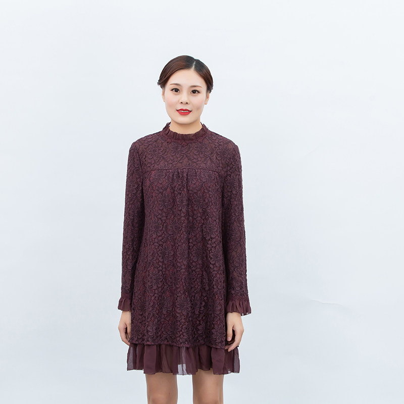 honrn/红人专柜正品冬季女装圆领蕾丝连衣裙商场同款hd55ol227