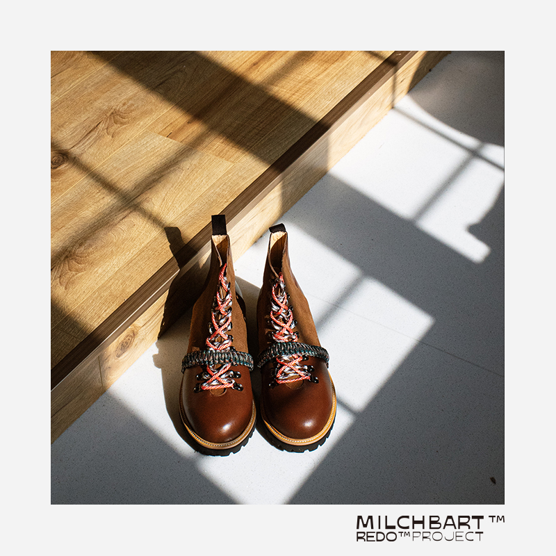 时尚男靴拼接系带棕色皮鞋