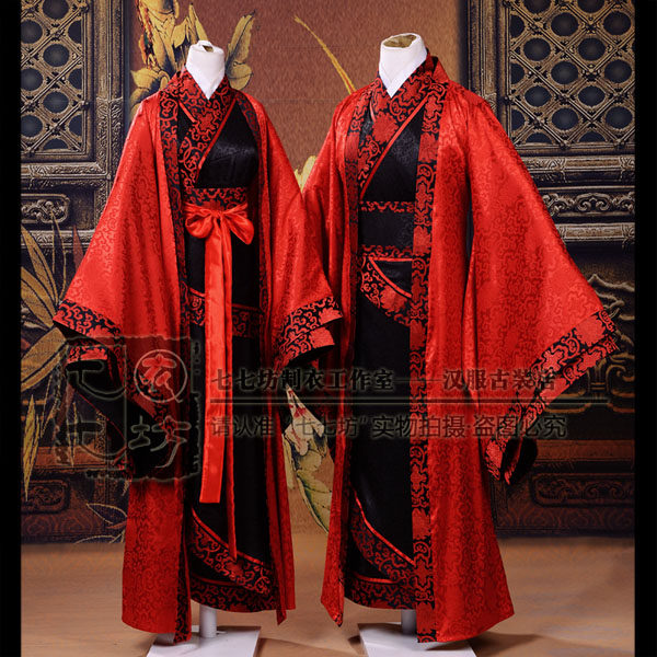 七七坊华服秦汉服大氅曲裾套装周制汉服深衣中式婚昏礼服男女套装