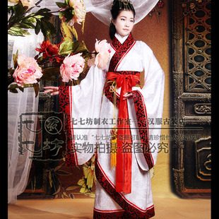 七七坊华服汉服周制秦汉朝中国风广袖礼服正统女士双绕曲裾袍红白