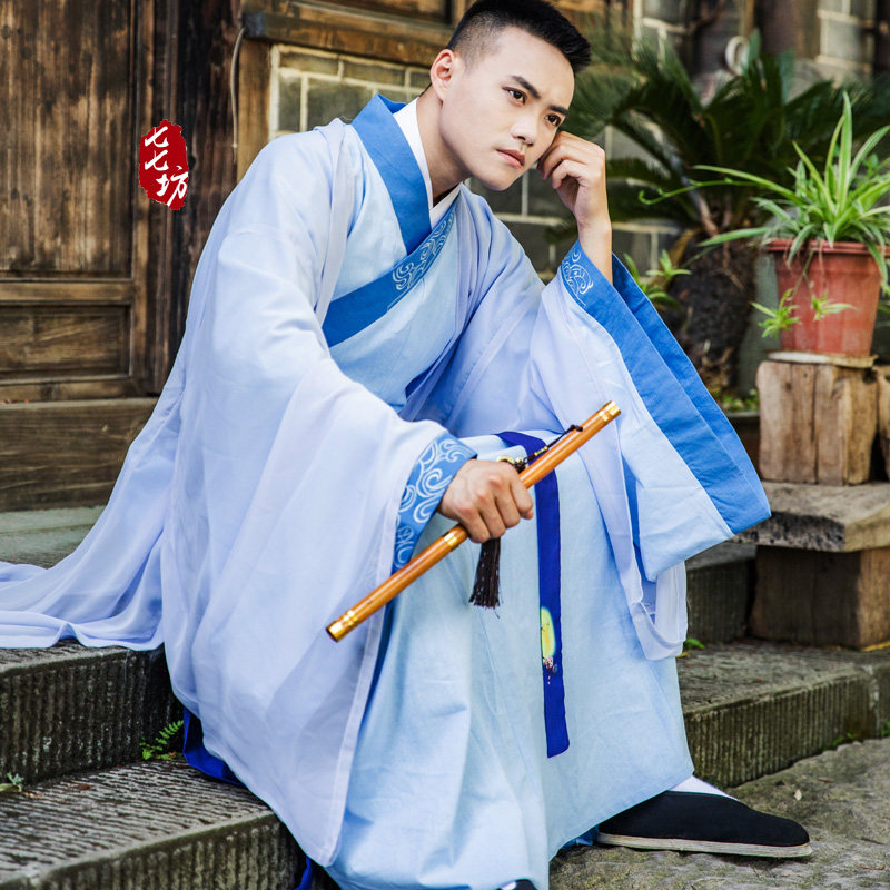 七七坊男士汉服全套传统正规华服中国风棉麻超仙绣花书生交领襦裙