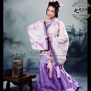七七坊正统汉服华服中国风周制秦汉印花纯棉双绕短曲裾袍下裙整套