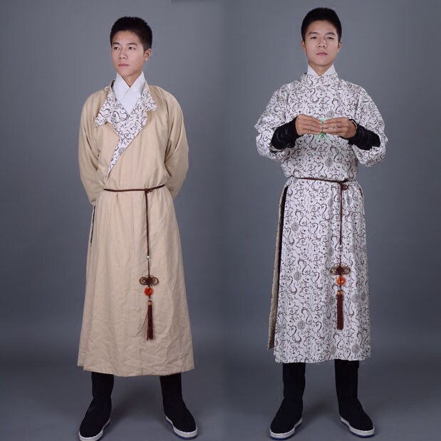 七七坊正统汉漢华服棉麻中国风双两面穿男士唐制圆领袍衫送腰绳
