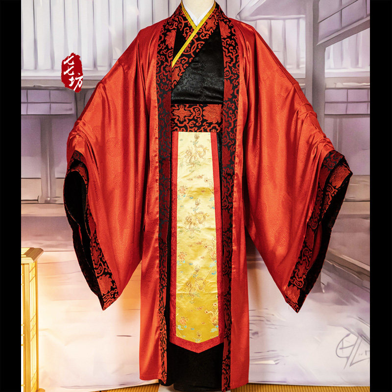 七七坊男士汉服全套新结郎婚礼服赞者司仪主持华服大氅直裾袍蔽膝