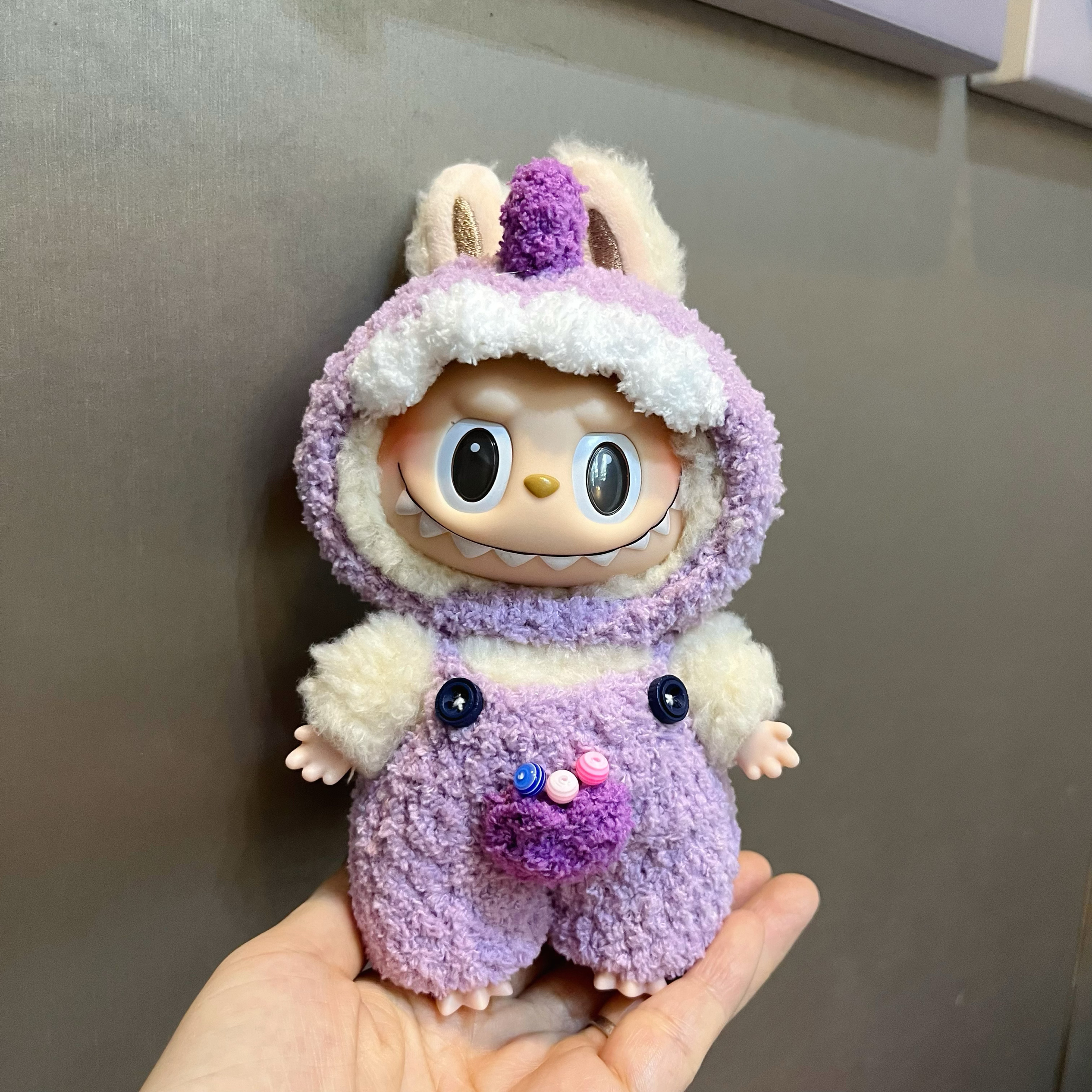 labubu搪胶 毛绒公仔挂件包挂 娃衣手作钩针小衣服着替紫色恐龙
