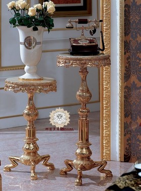 欧式风纯铜玫瑰金大理石花架