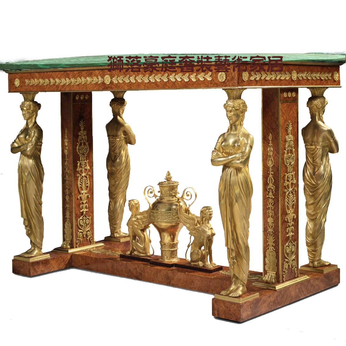 纯铜人物雕刻镀金天然孔雀石玄关