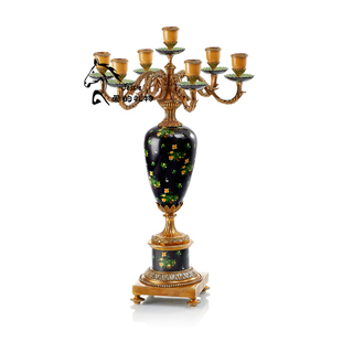 狮落豪庭高端美式乡村2017款手工彩绘陶瓷做旧铜七头烛台