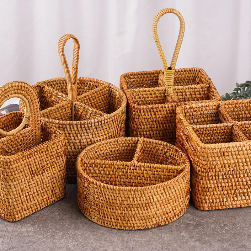 越南编织藤编草编分隔收纳红酒收纳水果盘果篮圆形提手创意收纳篮