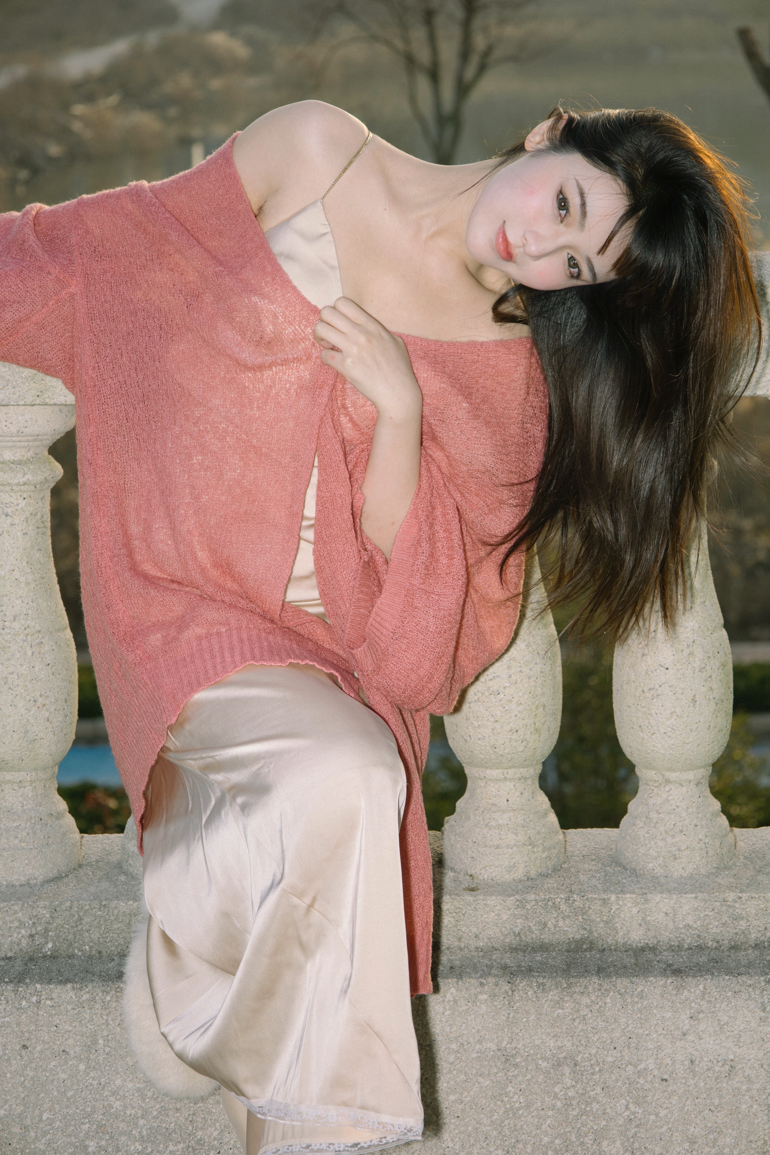 春日芍药安哥拉毛衣外套