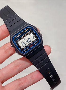 卡西欧手表CASIO F-91W-1A 蓝框防水日历闹钟秒表复古电子小方表