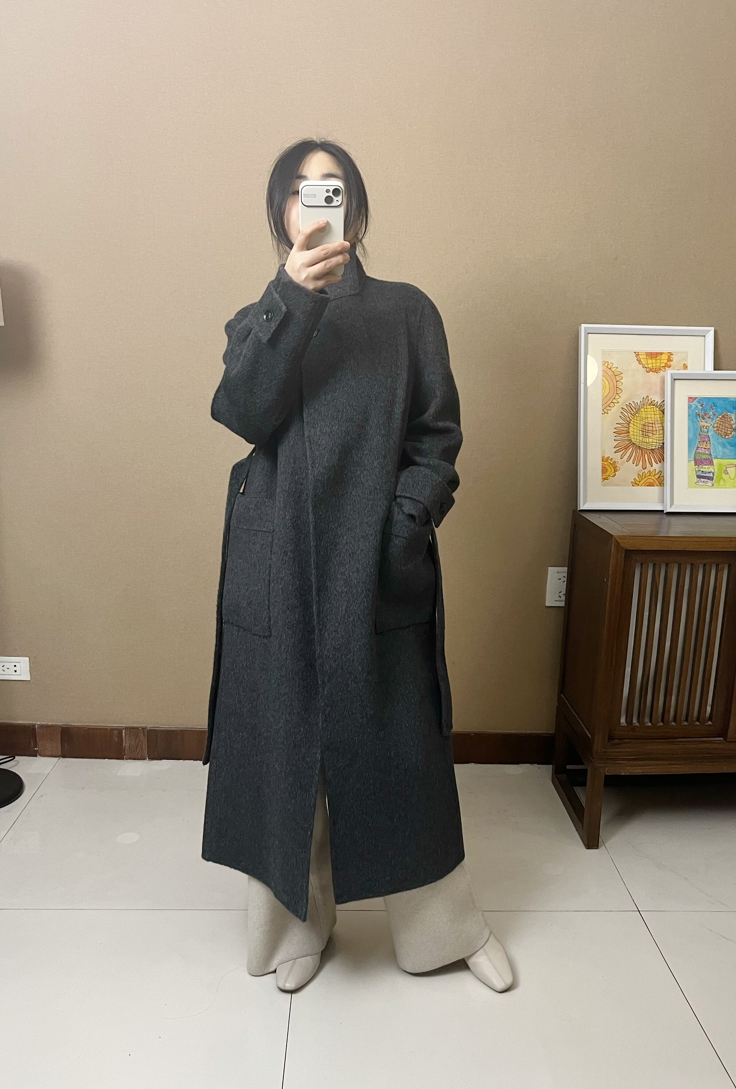 2025年新款加厚立领双面羊绒大衣女高端系带显瘦羊毛呢外套直筒