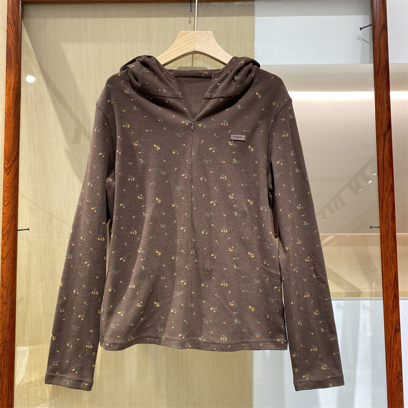 欧洲站2025秋冬新款拉链式印花收身紧身连帽长袖百搭卫衣T恤现货
