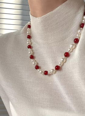 Willa｜开年新中式复古红玛瑙隔珠施家珍珠项链女复古气质锁骨链