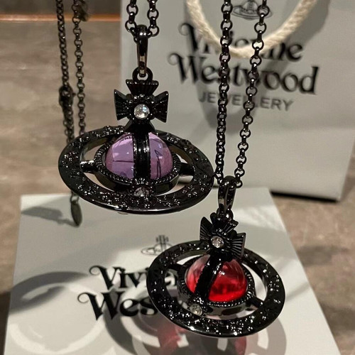 Willa｜立体大号复古雕花枪黑紫色红色ORB大号土星项链毛衣链百搭