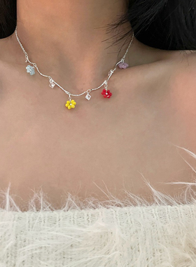 Willa｜拥抱夏日韩国ins小众设计甜美彩色小花朵吊坠项链手链套装
