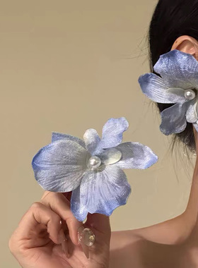 Willa｜2026新款唯美浪漫蓝色花朵耳钉海边氛围感度假风耳环耳饰