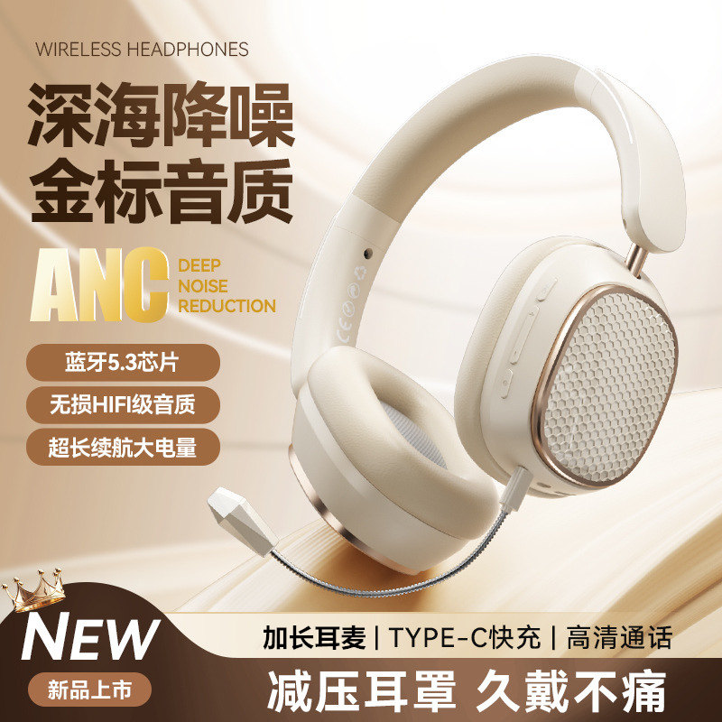 头戴式无线蓝牙耳机带麦克风电竞游戏ANC主动降噪全包耳久戴不疼