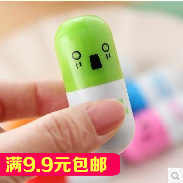 日韩国文具 可爱创意表情药丸伸缩笔 蓝色圆珠笔卡通笔学生奖品