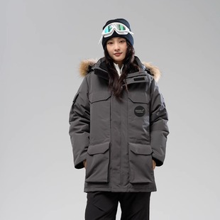 羽小白23款连帽工装羽绒服女中长款派克服情侣款外套加厚保暖服冬