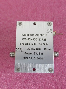 50KHz-50GHz 26dB增益 23dBm功率 2.4mm接头 射频高频宽带放大器