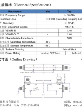 1-18GHz 10dB 50W SMA母 射频微波大功率耦合器