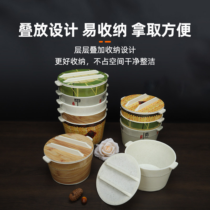 密胺餐具饭店专用带盖装米饭饭盆玉米汤瓷桶深口商用面条汤盆