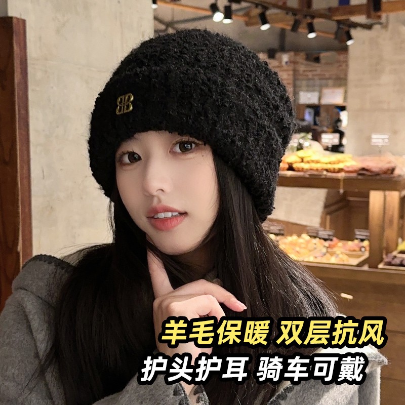 朵澜羊毛毛绒帽子加绒加厚毛线帽