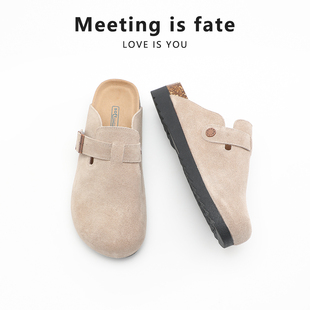 勃肯鞋女夏外穿圆头厚底4cm博肯凉拖一脚蹬款软底不累脚半拖女鞋