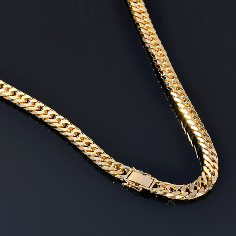 日本18k黄金项链首饰素链6切面双喜平链双侧身链au750丨宽10.7mm