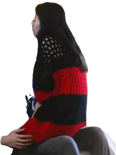 春色寄情人周雨彤庄洁同款黑红条纹镂空针织衫上衣宽松慵懒毛衣女