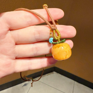 原创设计天然蜜蜡柿柿如意吊坠手工编织流苏项链秋冬毛衣链绿松石