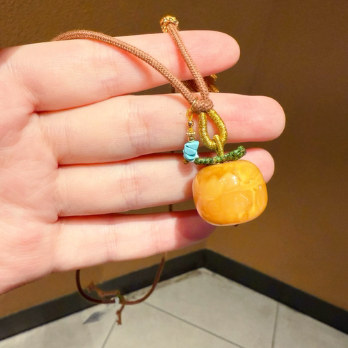 原创设计天然蜜蜡柿柿如意吊坠手工编织流苏项链秋冬毛衣链绿松石