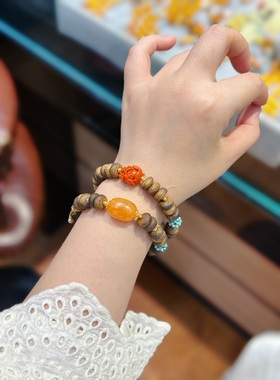 中式老钱风沉香手串多宝多福串鸡油黄大枣珠绿松石南红原创新中式