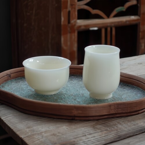 金童玉女冰种玉瓷主人茶杯对杯