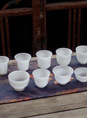 璞玉冰种玉瓷小茶杯客杯德化高档白瓷功夫茶具小号高足品茗杯闻香