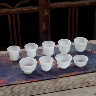 璞玉冰种玉瓷小茶杯客杯德化高档白瓷功夫茶具小号高足品茗杯闻香