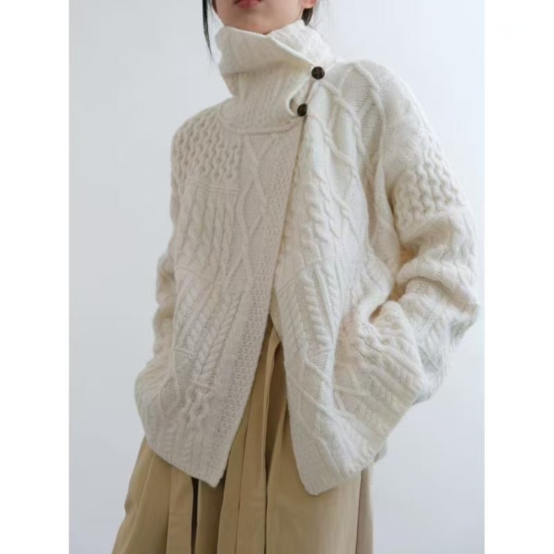 秋冬季大翻领粗毛线开衫