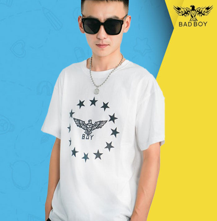 bad boy短袖粉色 正品新款男女同款烫金翅膀宽松休闲t恤情侣半袖