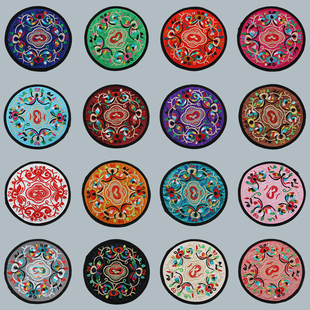 15XBD民族风小号刺绣布艺杯垫圆形茶壶垫餐垫隔热垫家居装饰