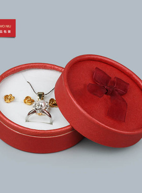 22XYH可定制LOGO红色白底色大圆盒项链盒首饰盒包装盒收纳盒