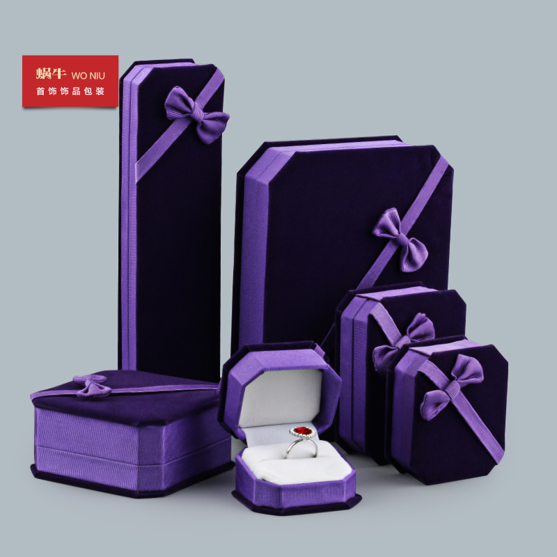 蝴蝶结八角绒布盒紫色戒指盒