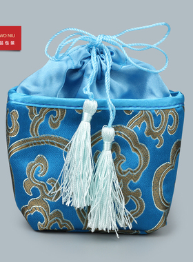 7JZB元宝包祥云锦囊袋吉祥图案首饰包礼物袋束口抽拉袋流苏穗