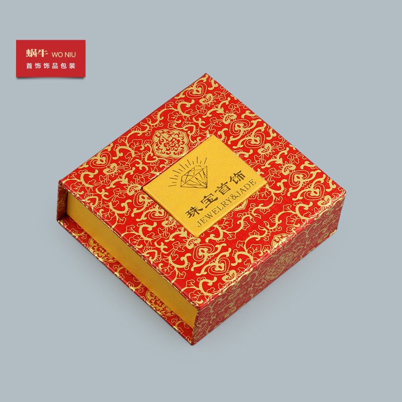 回型开窗红金花手镯盒吊坠盒