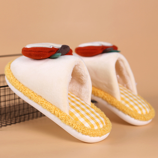 男 厚底防滑加厚保暖室内居家苹果情侣棉拖鞋 梦诗之家棉拖鞋 女冬季