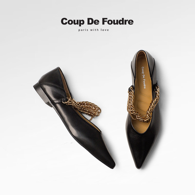 CDF秋季百搭真皮浅口尖头法式晚风小香单鞋平底仙女鞋温柔黑色鞋,女鞋,浅口单鞋,淘宝优惠券,粉丝福利购,淘宝优惠卷