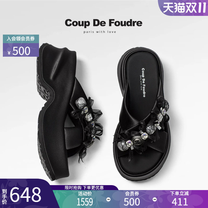 CDF女鞋2026夏新款时尚舒适潮流一字拖简约水钻蝴蝶结休闲拖鞋女