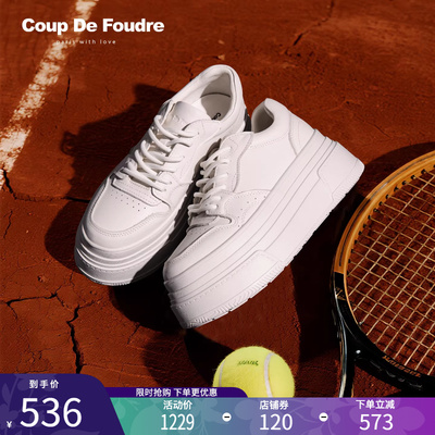 CDF女鞋2025年秋季时尚百搭真皮厚底增高小白鞋女松糕休闲板鞋女