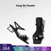 2025夏季 新款 气质简约一字带凉鞋 CDF女鞋 方头粗跟水钻露趾凉鞋 女